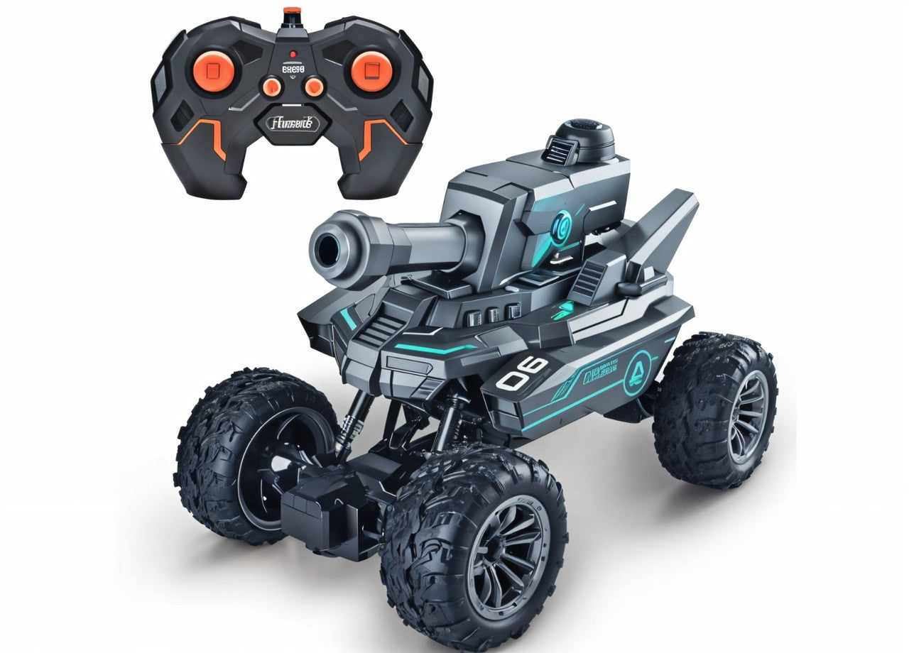 TodFod Remote Control Battle Tank Car – All-Terrain RC Combat Vehicle with 360° Rotating Movement, LED Lights, Durable Off-Road Wheels, Rechargeable Battery, Grey RC Tank for Kids