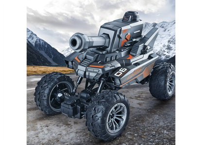 TodFod Remote Control Battle Tank Car – All-Terrain RC Combat Vehicle with 360° Rotating Movement, LED Lights, Durable Off-Road Wheels, Rechargeable Battery, Grey RC Tank for Kids