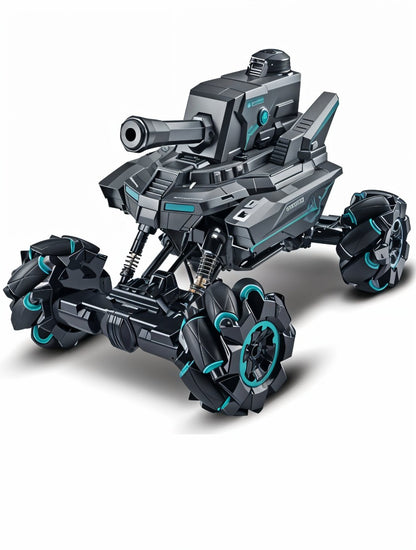 TodFod Remote Control Battle Tank Car – All-Terrain RC Combat Vehicle with 360° Rotating Movement, LED Lights, Durable Off-Road Wheels, Rechargeable Battery, Grey RC Tank for Kids