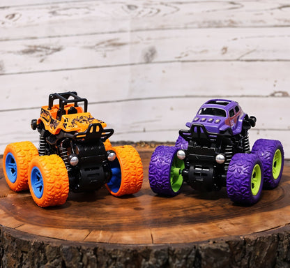 TodFod 4x4 Big Wheel Monster Truck Toy Cars – Set of 4 Pull Back Action Vehicles, 1:48 Scale, Purple Body with Green Wheels, Rugged Off-Road Design for Boys & Girls Ages 3+
