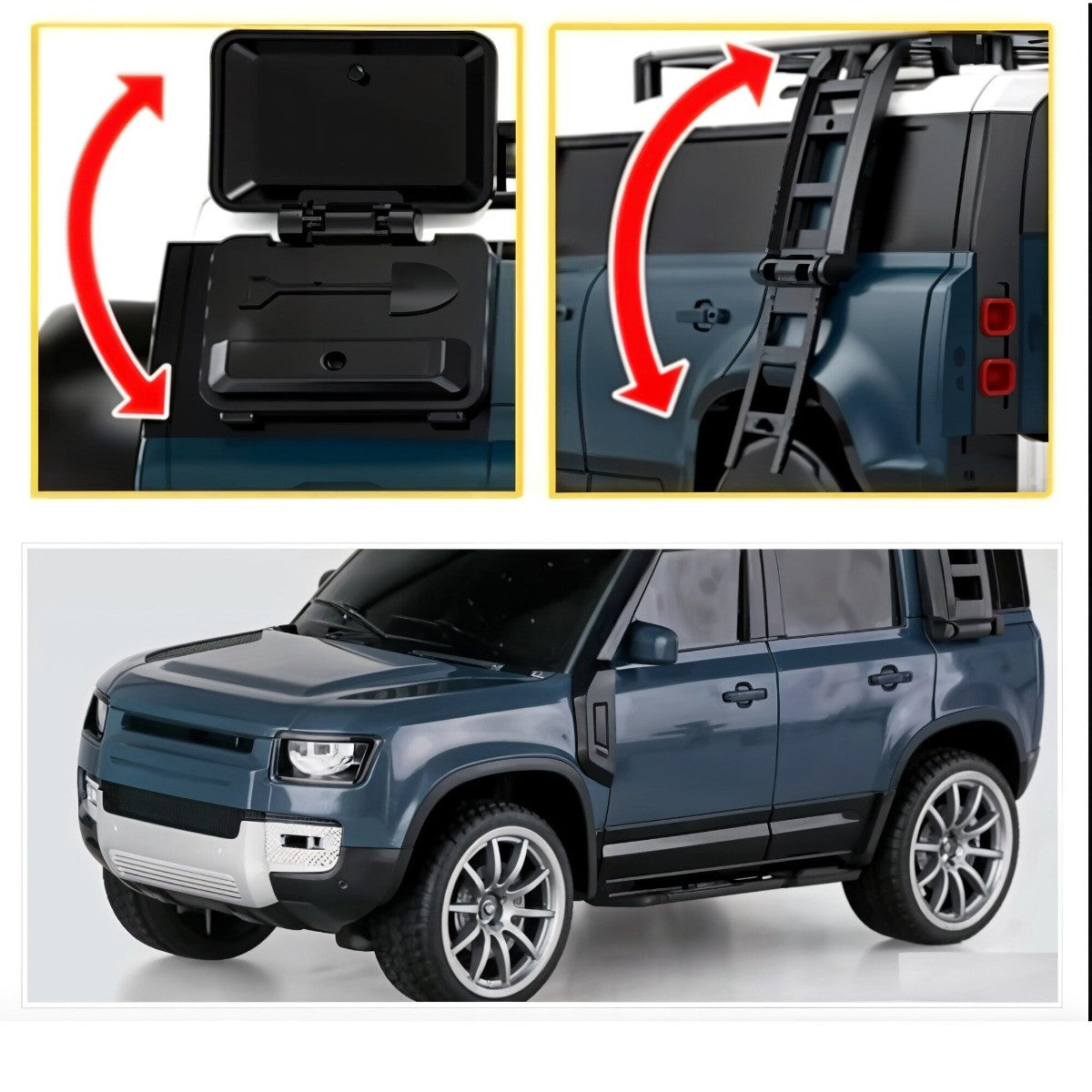 Blue SUV with open cargo area and ladder on a white background