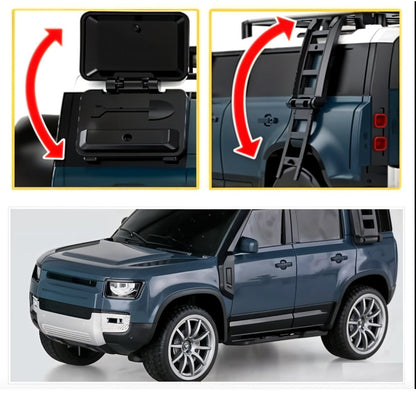 Blue SUV with open cargo area and ladder on a white background