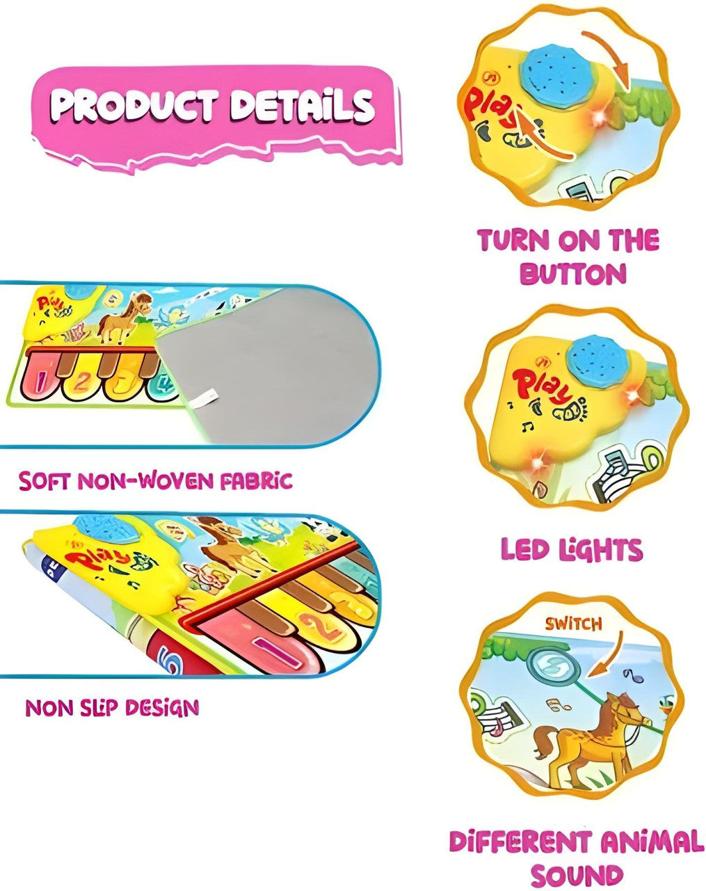 TodFod Musical Play Mat for Kid Activity Floor Mat with Piano Keyboard, Animal Sounds & Preloaded Melodies | Fun Learning Toy for Toddlers (1–4 Years)