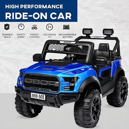 Todfod Battery Operated Ride|On Jeep for Kids – 12V Rechargeable Big Size Electric Car Jeep with Music, Lights, Remote Control, Swing Mode, Safety Seat Belt (Dark Blue, Ages 2–6 Years) 