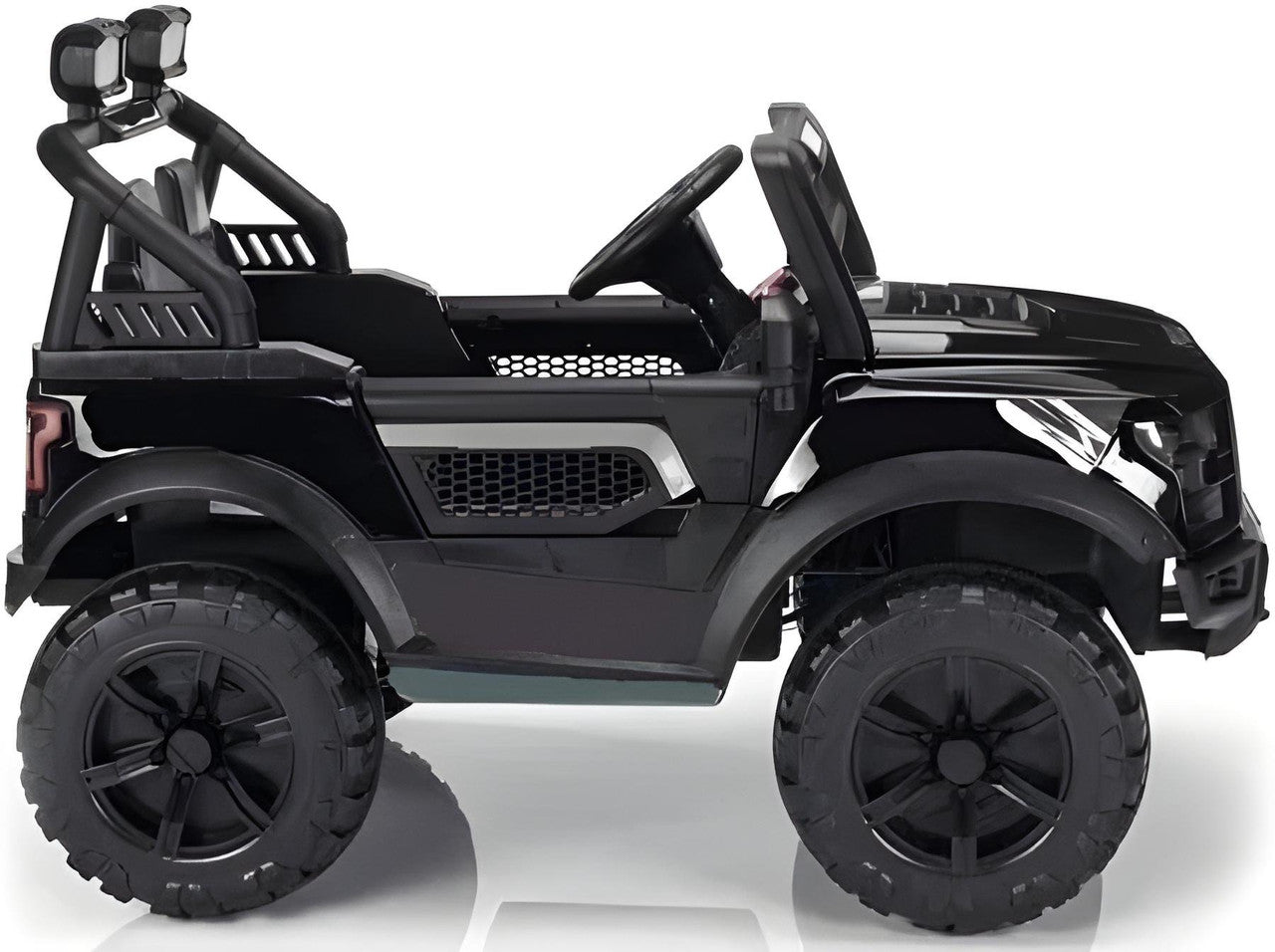 Black toy off-road vehicle on a white background