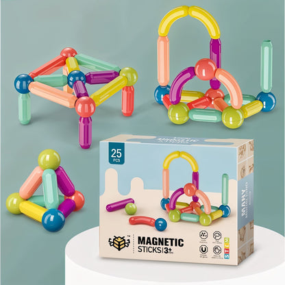 TodFod Magnetic Building Sticks Construction Set – 25-Piece Educational STEM Toy for Kids Ages 3+, Colorful Magnetic Rods and Balls, Hands-On Learning for Creativity, Brain Development & Fun Play