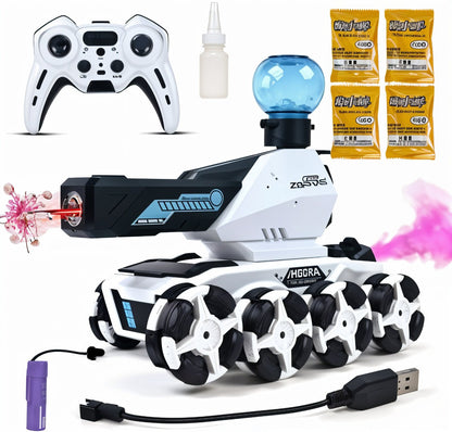 TodFod Remote Control Battle Tank with Water Spray, LED Lights, 8-Wheel Drive, 18.5 x 27 x 15 cm, White