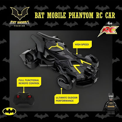 Bat Mobile Phantom RC Car packaging with features highlighted on a dark background