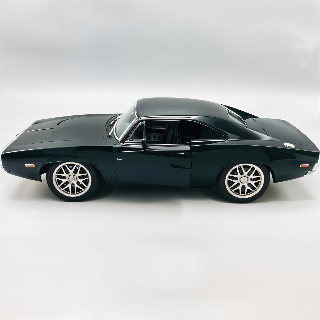 Black muscle car on a white background