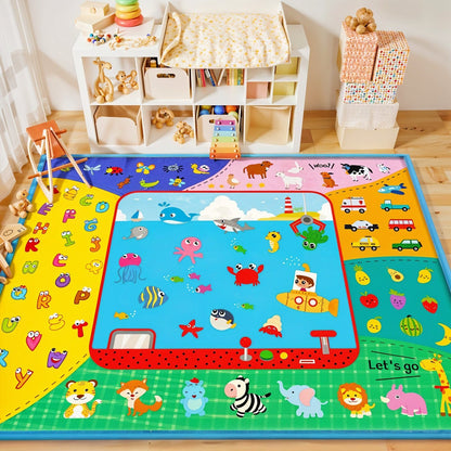 Todfod Double-Sided Kids Play Mat, Waterproof Educational Baby Crawling Mat, Large Size, Cartoon Design