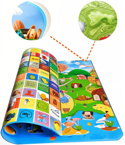 Todfod Double-Sided Kids Play Mat, Waterproof Educational Baby Crawling Mat, Large Size, Cartoon Design