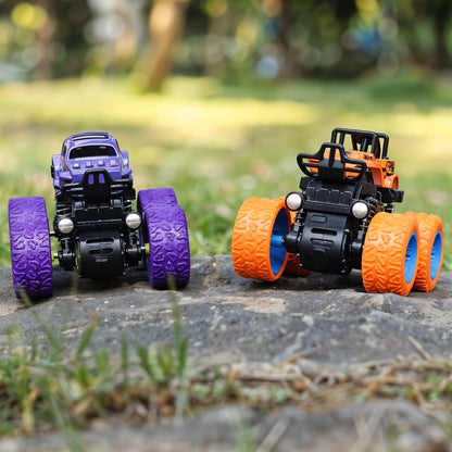 TodFod 4x4 Big Wheel Monster Truck Toy Cars – Set of 4 Pull Back Action Vehicles, 1:48 Scale, Purple Body with Green Wheels, Rugged Off-Road Design for Boys & Girls Ages 3+