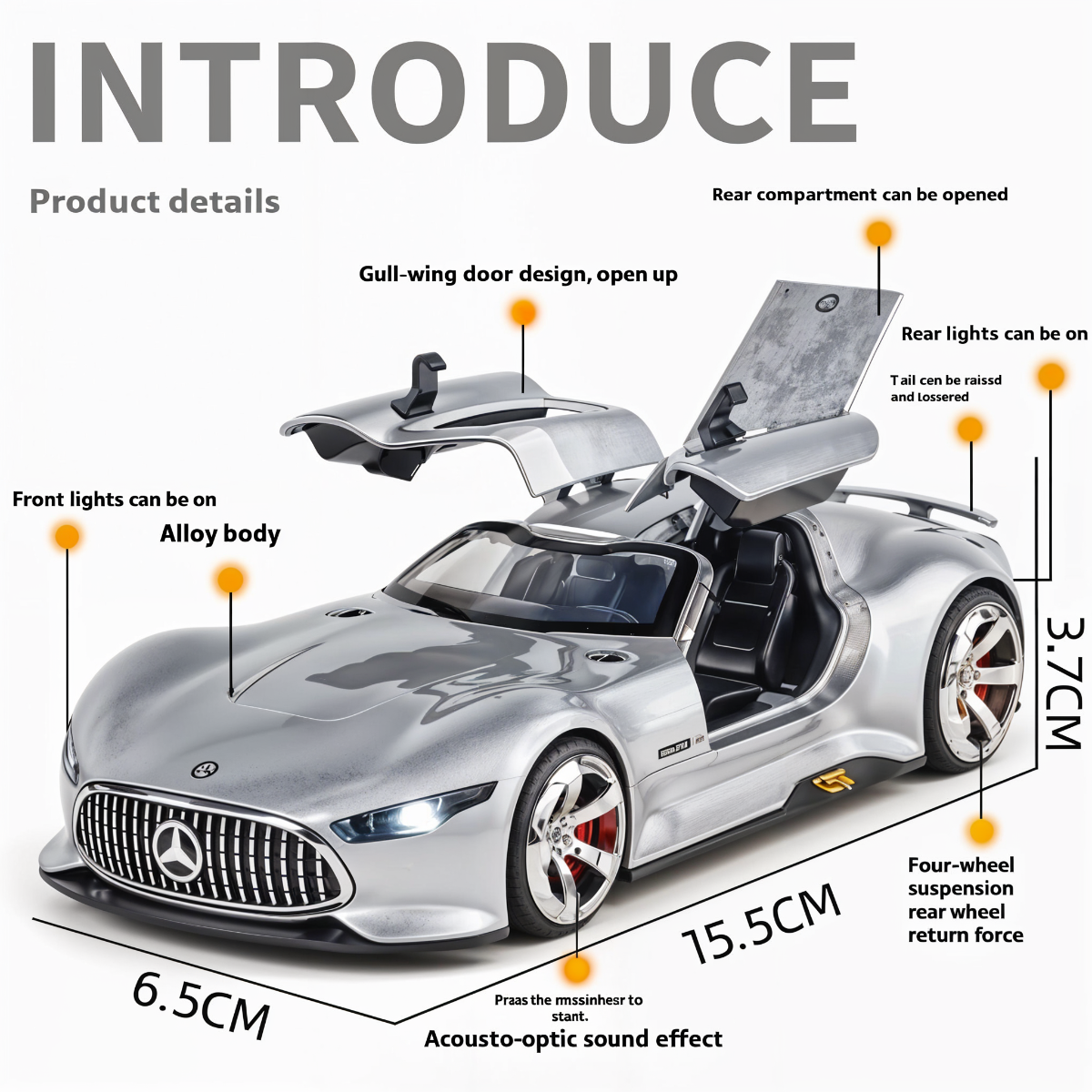 Todfod Mercedes Benz AMG Vision Gran Turismo Diecast Model Car – Scale Alloy Toy with Lights & Sound