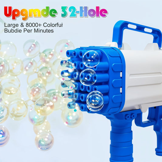 TodFod 32-Hole Electric Gatling Bubble Gun Toy for Kids – Automatic High-Speed Bubble Blower with Soap Solution | Fun Indoor & Outdoor Bubble Launcher Toy for Toddlers, Girls & Boys (Assorted Colors)