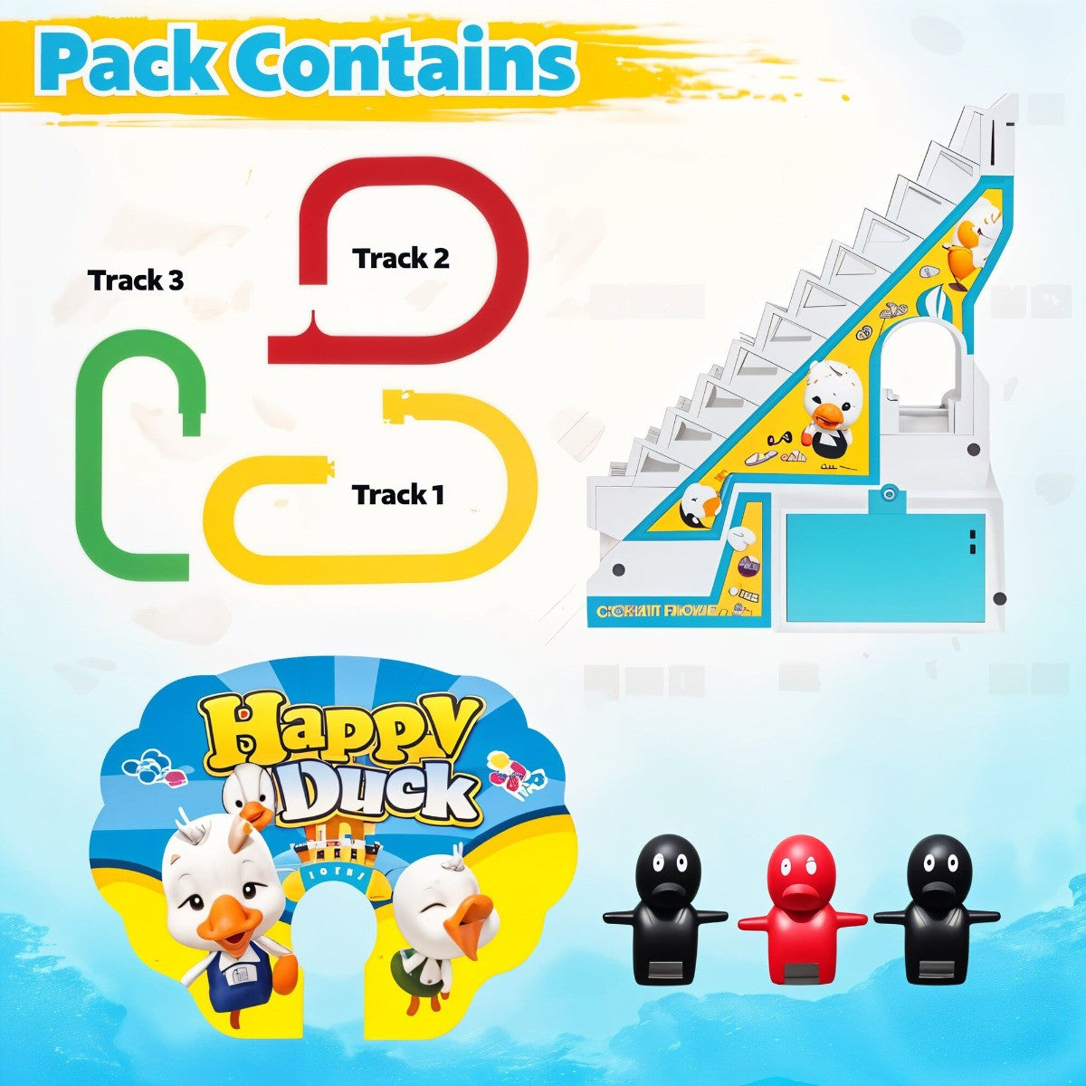 Todfod Musical Race Track Toy Set for Kids with 3 Vibrant Colored Tracks, Sliding Cartoon Characters, Sound Effects, Lights & Easy Assembly – Fun Racing Game for Toddlers & Boys Girls
