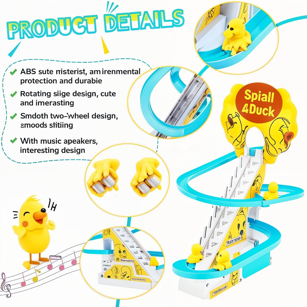 Todfod Musical Race Track Toy Set for Kids with 3 Vibrant Colored Tracks, Sliding Cartoon Characters, Sound Effects, Lights & Easy Assembly – Fun Racing Game for Toddlers & Boys Girls