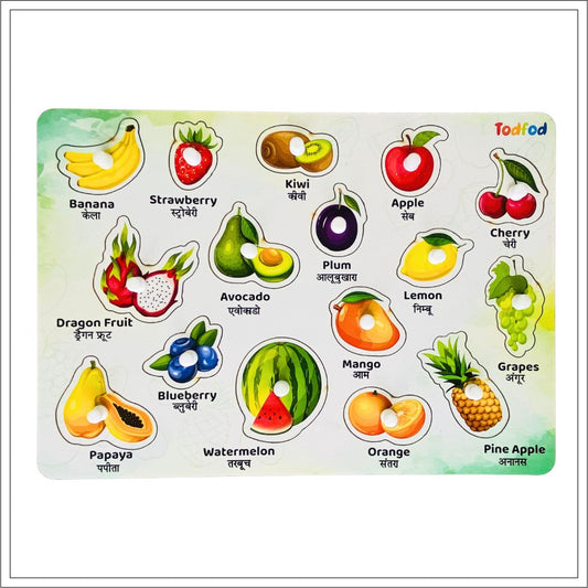 Fruit-themed educational chart for children with colorful illustrations and labels.