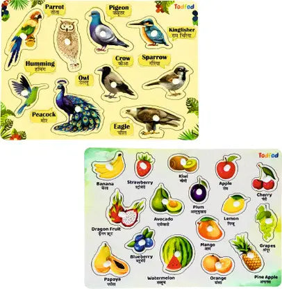Todfod Wooden Jigsaw Puzzle Birds & Fruit Character For Kids
