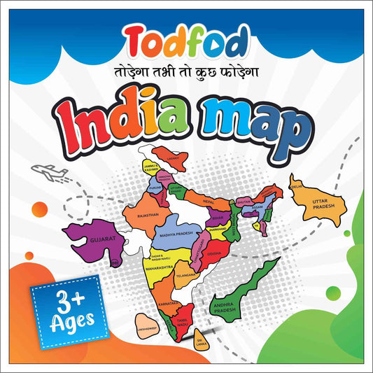 Colorful map of India for children with Todfod branding