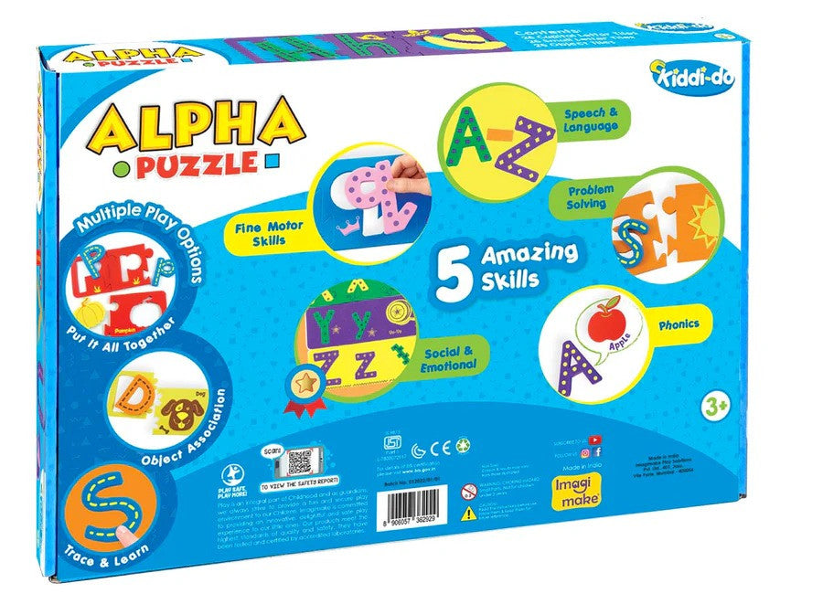 Alpha Puzzle educational toy packaging with colorful design on a white background