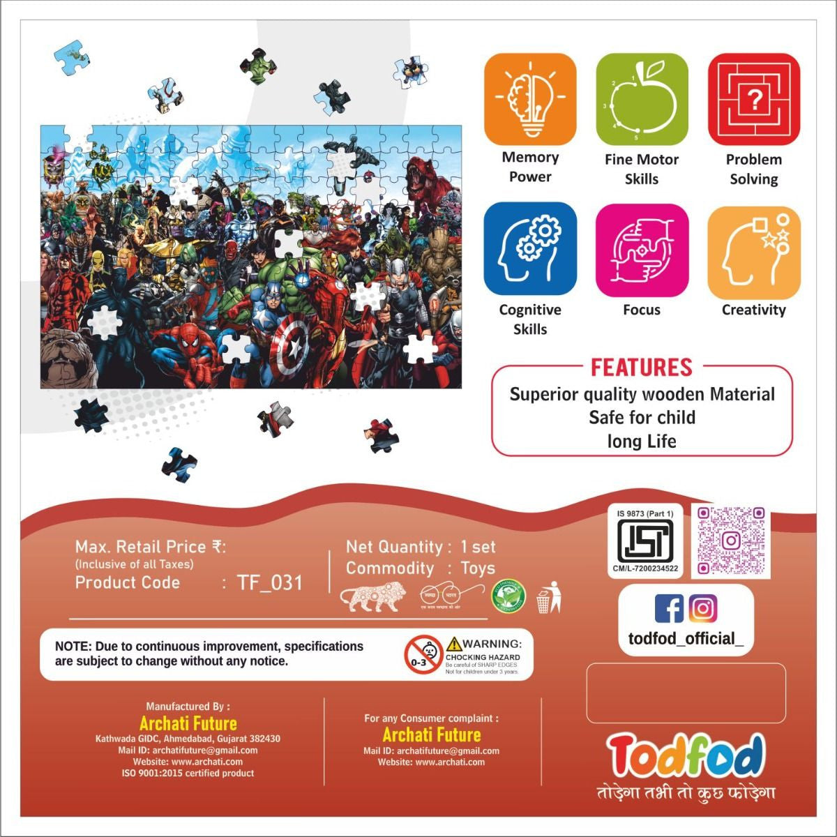 Todfod Wooden Marvel Avengers 160 Piece Panorama Jigsaw Puzzle for Kids & Children for Age 5 Years Old and Above