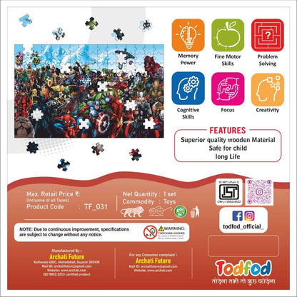 Todfod Wooden Marvel Avengers 160 Piece Panorama Jigsaw Puzzle for Kids & Children for Age 5 Years Old and Above