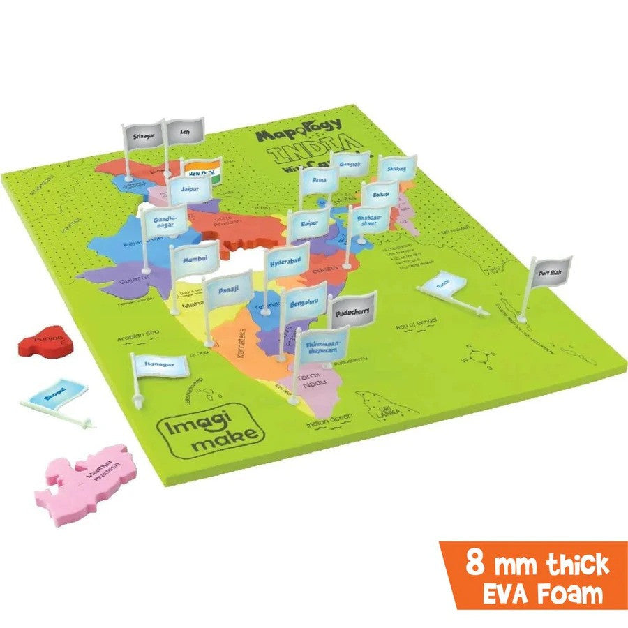 Colorful map of the United States with flags and foam pieces on a green base