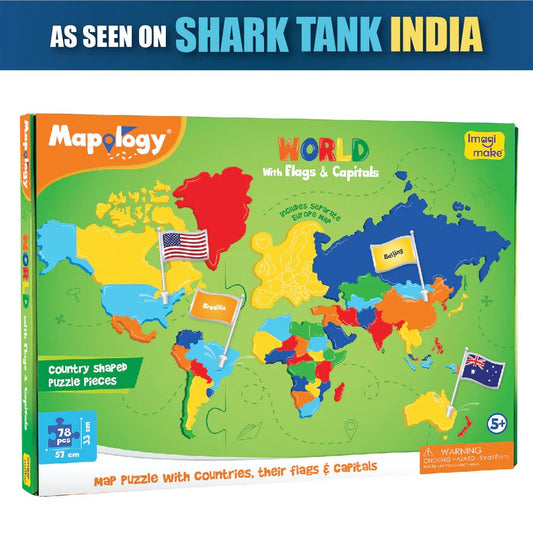 Imagimake Mapology World Flags & Capitals Jigsaw Puzzle |75 Multi|Colored Country|Shaped Pieces | Birthday Gift for Boys and Girls| World Map Puzzle | Educational Toys for Kids 5,6,7,8,9,10
