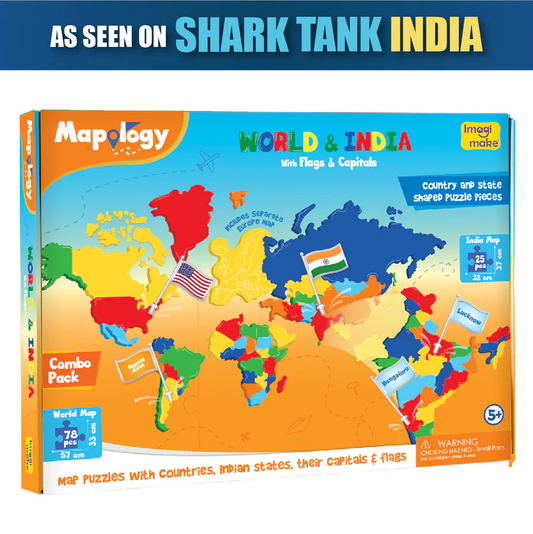 Imagimake: Mapology India and World Maps with Capitals | Learn Capitals and Country Flags | Educational Toy for Kids Above 5 Years, Multicolor
