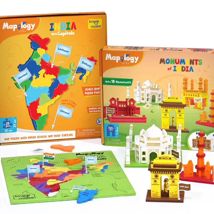 Imagimake Ultimate India Combo | Map Puzzle & Monuments Set 5+