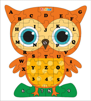 TodFod Owl Shaped Wooden Jigsaw Puzzle English Alphabets Orange Yellow - 36 Pieces