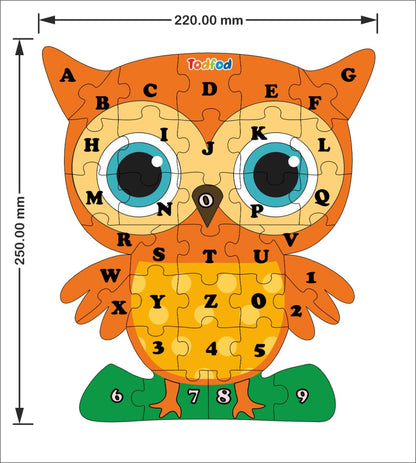 TodFod Owl Shaped Wooden Jigsaw Puzzle English Alphabets Orange Yellow - 36 Pieces