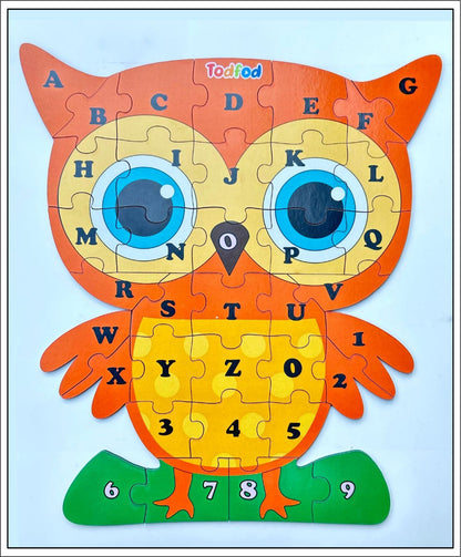 TodFod Owl Shaped Wooden Jigsaw Puzzle English Alphabets Orange Yellow - 36 Pieces