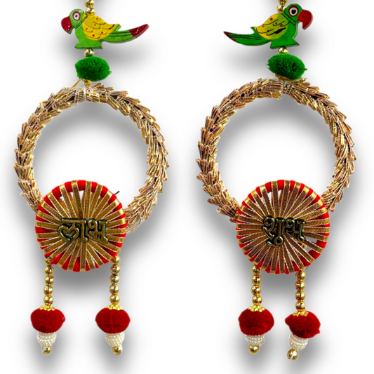 Smaran Shubh Labh Door Hangings Handmade Wall Door Side Torans | Latkan Jhumar Bandhwar for Home Entrance | Traditional Festival, Diwali, Navratri, Wedding Decoration (Set of 2) (Subh Labh-1)