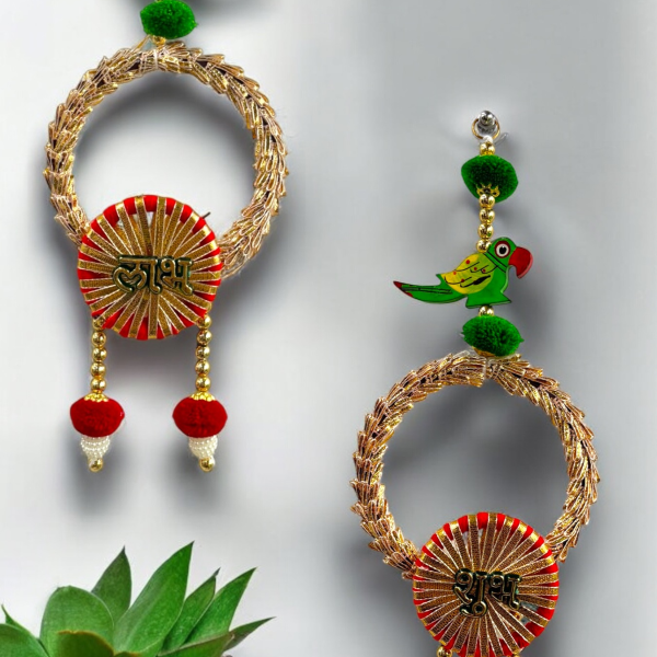 Smaran Shubh Labh Door Hangings Handmade Wall Door Side Torans | Latkan Jhumar Bandhwar for Home Entrance | Traditional Festival, Diwali, Navratri, Wedding Decoration (Set of 2) (Subh Labh-1)