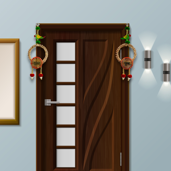 Smaran Shubh Labh Door Hangings Handmade Wall Door Side Torans | Latkan Jhumar Bandhwar for Home Entrance | Traditional Festival, Diwali, Navratri, Wedding Decoration (Set of 2) (Subh Labh-1)