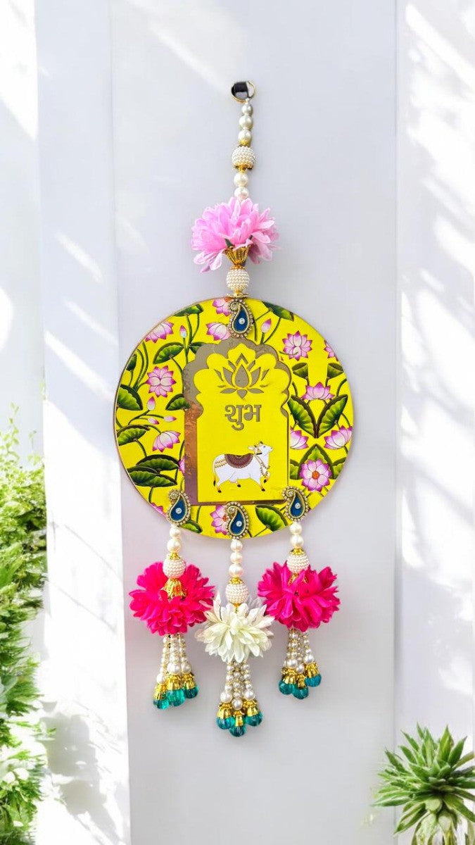 Smaran Shubh Labh Door Hangings Handmade Wall Door Side Torans | Latkan Jhumar Bandhwar for Home Entrance | Traditional Festival, Diwali, Navratri, Wedding Decoration (Set of 2) (Subh Labh-2)