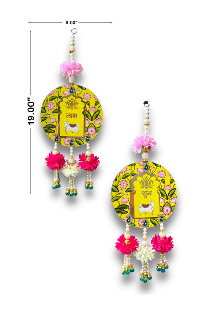 Smaran Shubh Labh Door Hangings Handmade Wall Door Side Torans | Latkan Jhumar Bandhwar for Home Entrance | Traditional Festival, Diwali, Navratri, Wedding Decoration (Set of 2) (Subh Labh-2)