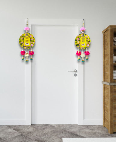 Smaran Shubh Labh Door Hangings Handmade Wall Door Side Torans | Latkan Jhumar Bandhwar for Home Entrance | Traditional Festival, Diwali, Navratri, Wedding Decoration (Set of 2) (Subh Labh-2)