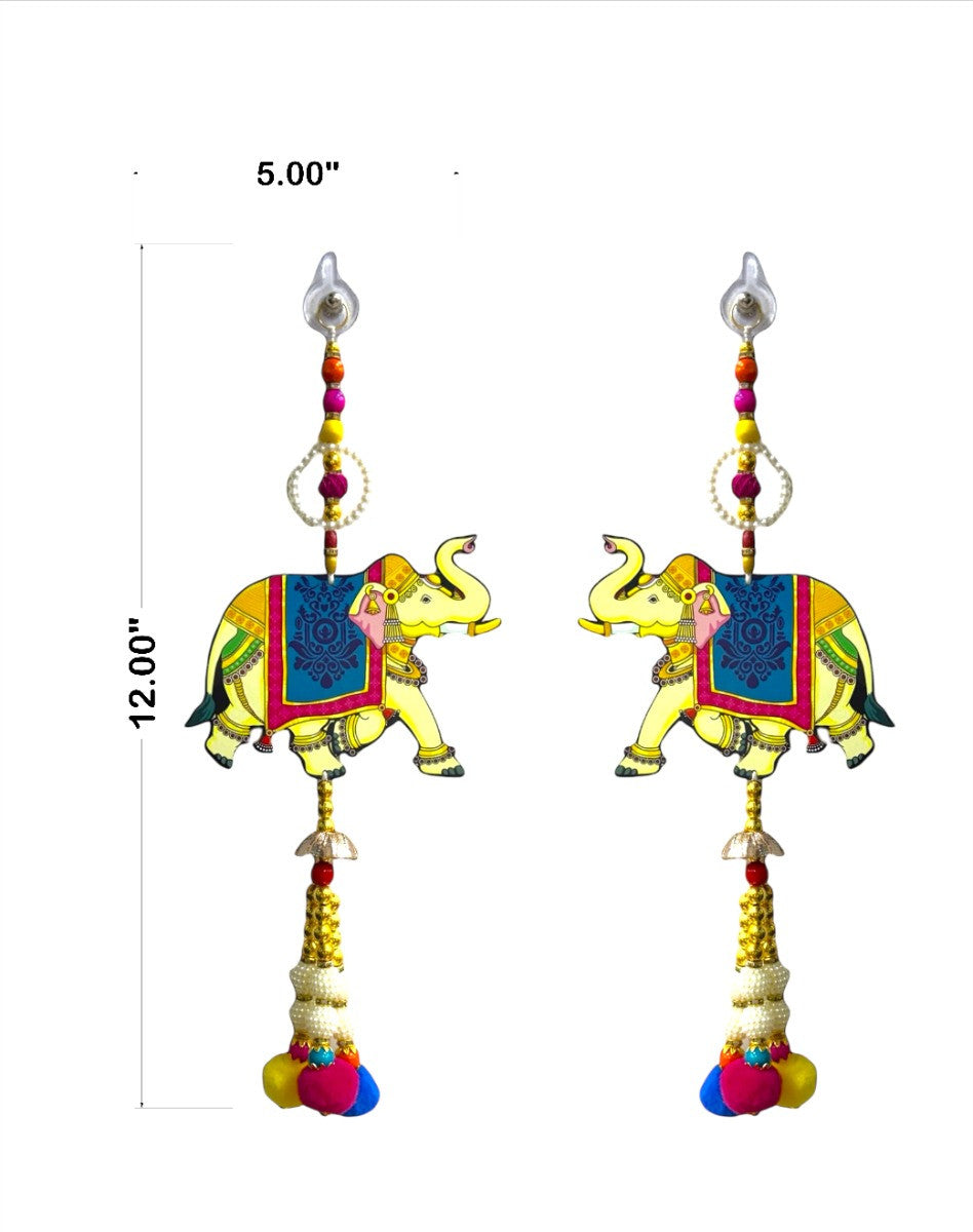 Smaran Shubh Labha Cow Lotus Door Wall Latkan for Diwali, Navratri, Pooja, Festival Home, Office Decoration Traditional Handmade Hanging Main Door Entrance Decorative Toran (Hathi Latkan)