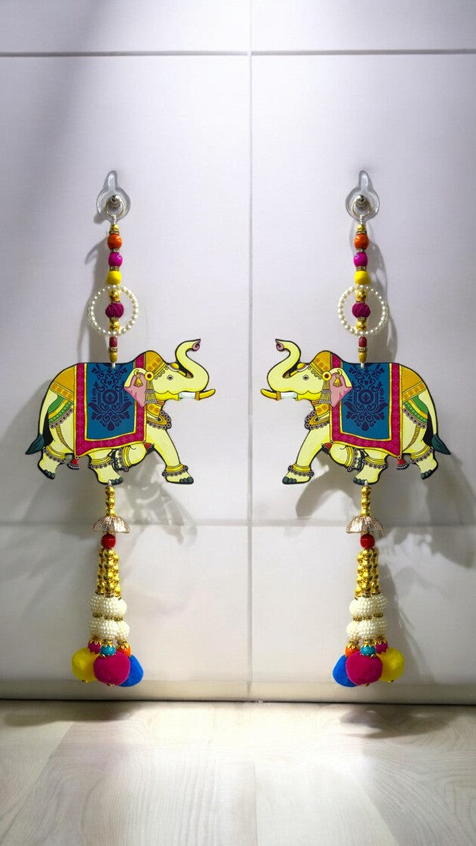 Smaran Shubh Labha Cow Lotus Door Wall Latkan for Diwali, Navratri, Pooja, Festival Home, Office Decoration Traditional Handmade Hanging Main Door Entrance Decorative Toran (Hathi Latkan)