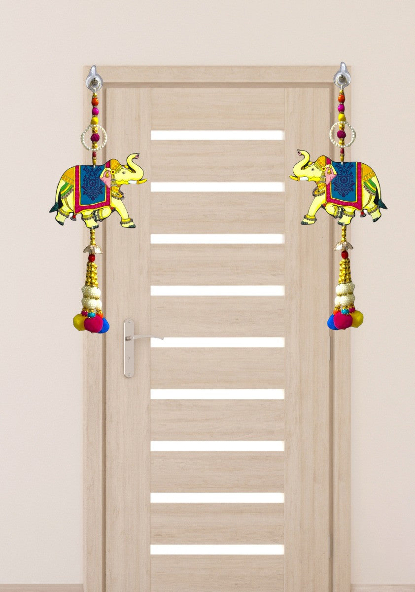 Smaran Shubh Labha Cow Lotus Door Wall Latkan for Diwali, Navratri, Pooja, Festival Home, Office Decoration Traditional Handmade Hanging Main Door Entrance Decorative Toran (Hathi Latkan)
