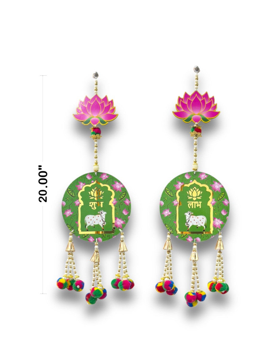 Smaran Shubh Labha Cow Lotus Door Wall Latkan for Diwali, Navratri, Pooja, Festival Home, Office Decoration Traditional Handmade Hanging Main Door Entrance Decorative Toran (Shubh Labh with Cow)