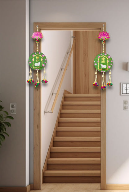 Smaran Shubh Labha Cow Lotus Door Wall Latkan for Diwali, Navratri, Pooja, Festival Home, Office Decoration Traditional Handmade Hanging Main Door Entrance Decorative Toran (Shubh Labh with Cow)