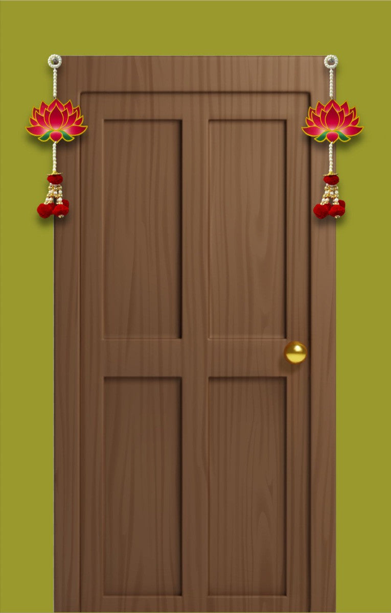 Smaran Lotus Door & Wall Hanging Latkan for Decoration Traditional Handmade Thoranam for Diwali Festival Pooja Wedding Home and Office Wall Decoration Door Entrance Latkan (Pink Lotus Hangings)