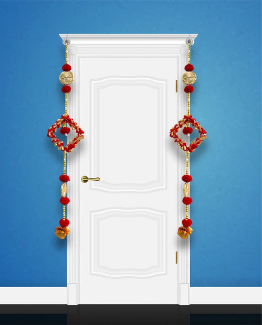 Smaran Pompom Door Side Hanging Latkan Decoration for Festive/Diwali Decor/Navratri/Pooja/Wedding Traditional Handicraft Hanging Main Door Entrance Decorative Toran Latkan (RED)