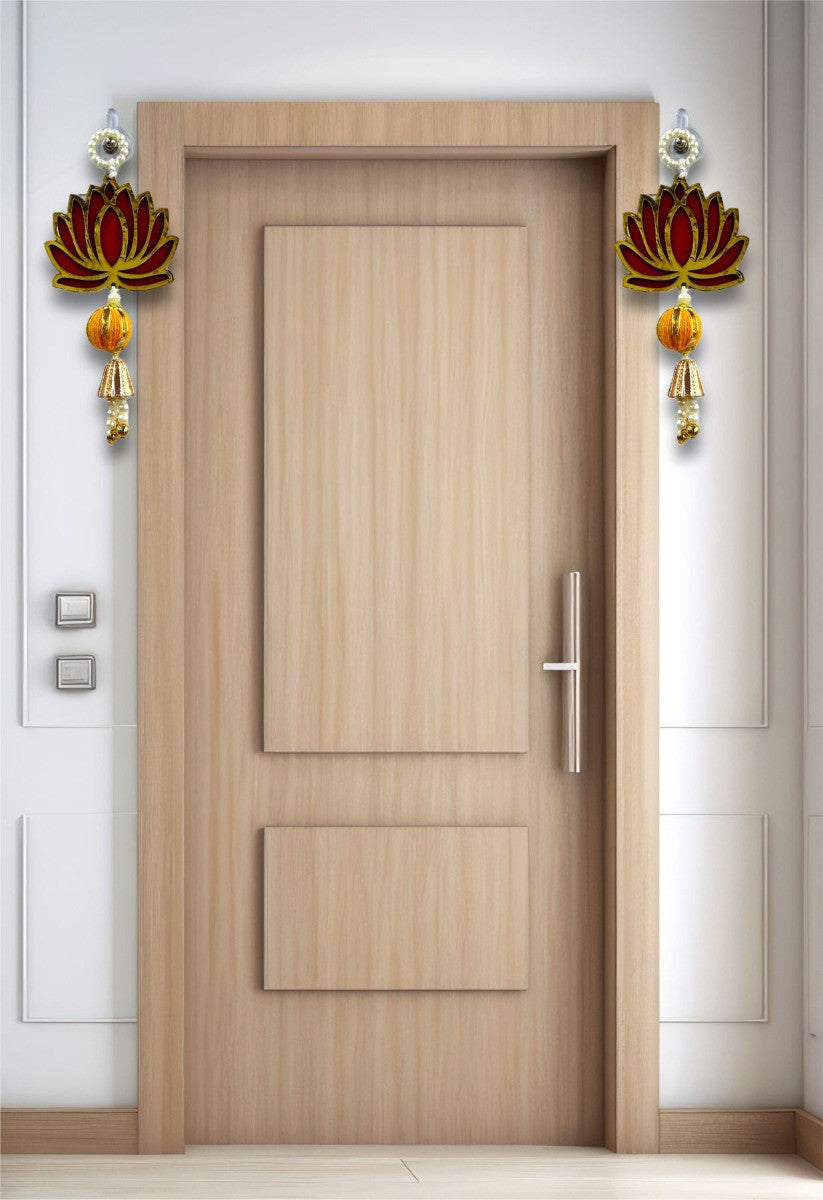 Smaran Lotus Door & Wall Hanging Latkan for Decoration Traditional Handmade Thoranam for Diwali Festival Pooja Wedding Home and Office Wall Decoration Door Entrance Latkan (Red Lotus Hangings)
