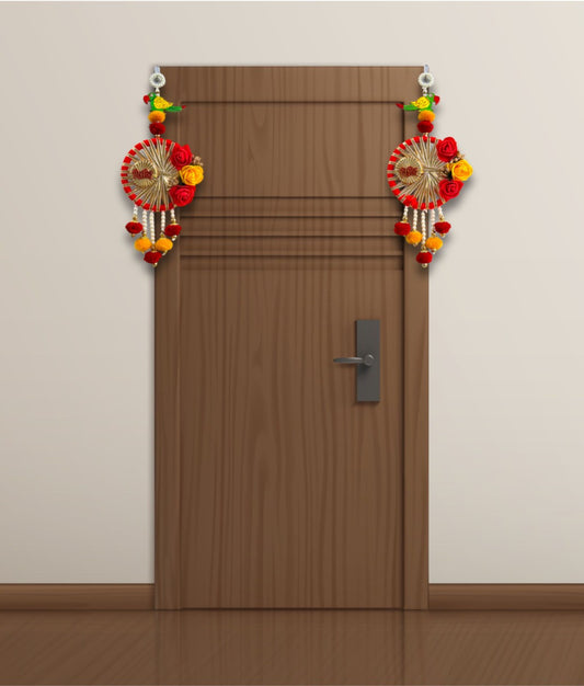 Smaran Ridhi Sidhi and Artificial Flowers Parrot Wall Hanging Latkan Dream Catcher for Home/Office Decor Hancrafted Wall Hanging/Side Door Hanging for Diwali, Navratri Pooja Festival Decoration