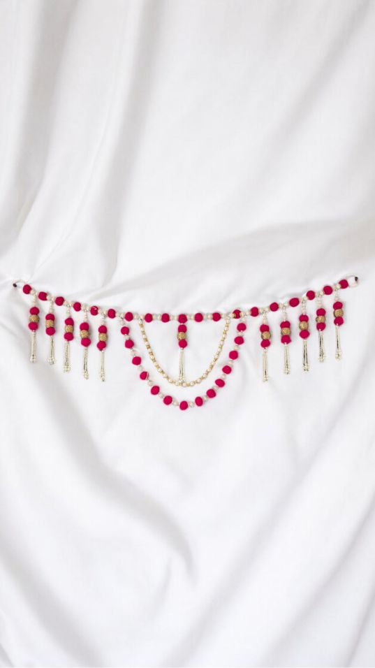 Smaran Traditional Hadmade Toran | Handcrafted Wall Hanging Bandarwal for Home Entrance & Office D cor | Moti Beads and Pom Pom Toranam Festival Diwali, Navratri Pooja Decoration