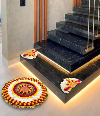 Smaran Handcrafted Decorative Rangoli Mat for Festivals | Handmade Traditional Diwali Rangoli Home Decor | Eco-Friendly & Reusable | Ideal for Navratri, Weddings & Special Occasions (3 Pieces)